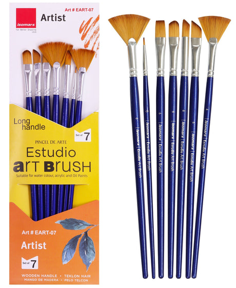 Isomars Estudio Artist Paint Brush Set of 7 | Long Handle Brushes - Isomars