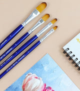 Isomars Estudio Filbert Paint Brush Set of 4 | Professional Synthetic Long Handle Filbert Artist Brushes for Blending, Soft Edges, Curved Strokes & Shading | Acrylic, Watercolor, Oil & Gouache Painting - Isomars