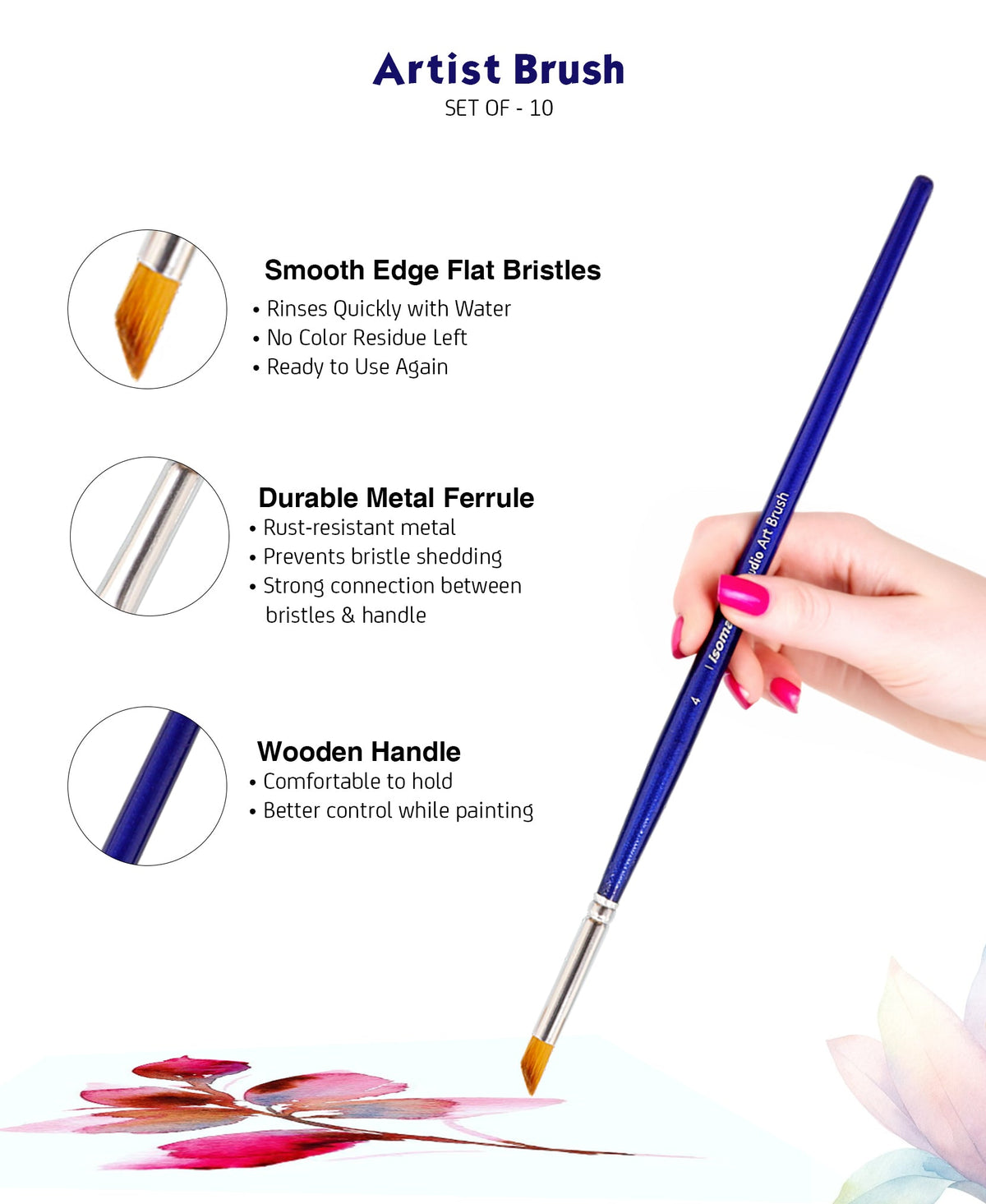 Isomars Estudio Professional Paint Brush Set of 10 for Acrylic & Oil - Isomars