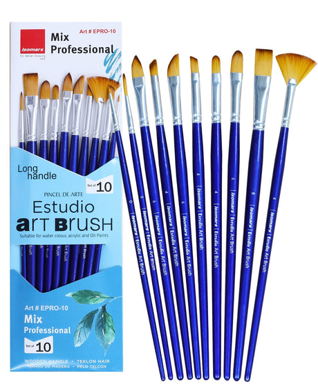 Isomars Estudio Professional Paint Brush Set of 10 for Acrylic & Oil - Isomars