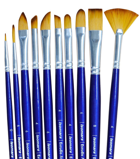 Isomars Estudio Professional Paint Brush Set of 10 – Premium Synthetic Artist Brushes for Acrylic, Watercolor & Oil Painting | Long Handle Art Brushes Kit - Isomars
