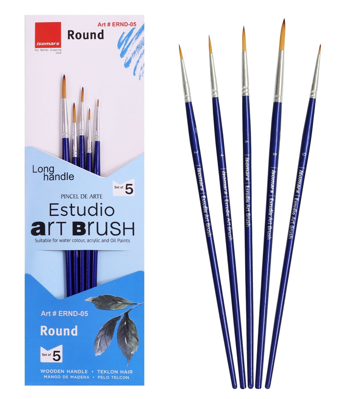 Isomars Estudio Round Paint Brush Set of 5 for Acrylic & Watercolor - Isomars