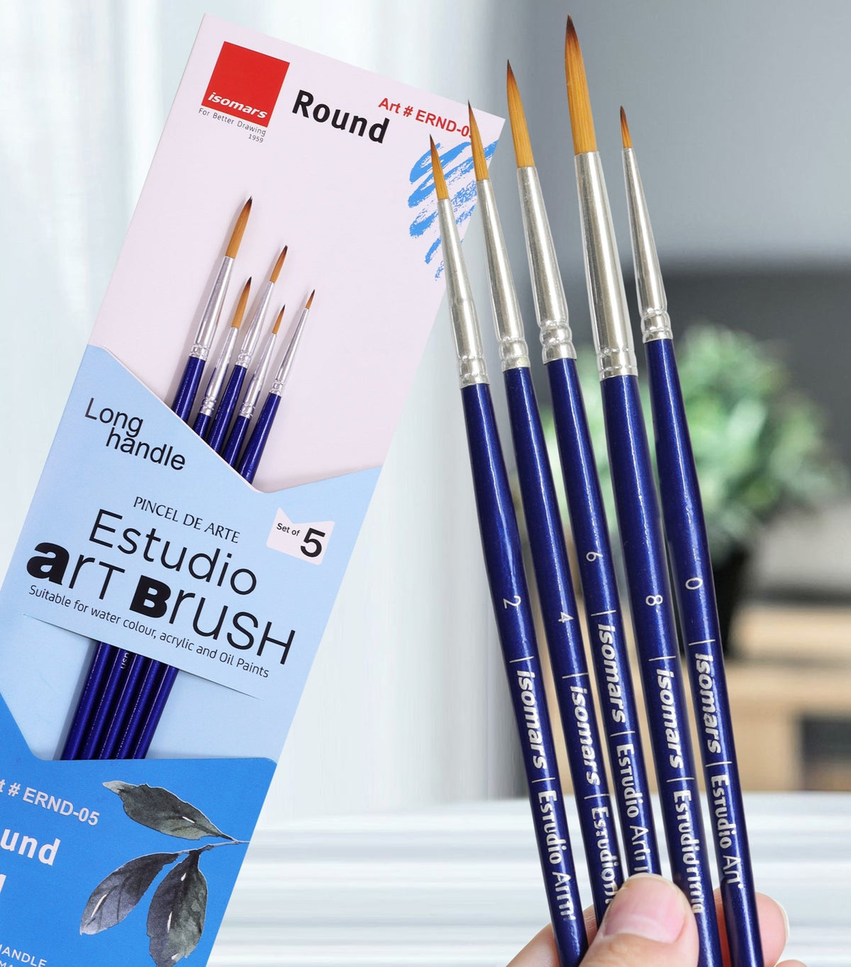 Isomars Estudio Round Paint Brush Set of 5 for Acrylic & Watercolor - Isomars