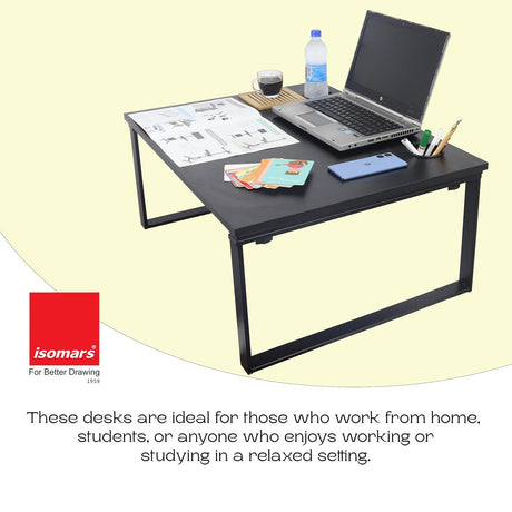ISOMARS Extra Big Floor Desk Laptop Study Table for Work from Home, Online Classes, Card Games and Kid's Activities (Black - Extra Large) - Isomars