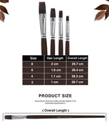 Isomars Extra Long Handle Flat Paint Brush Set of 4 for Acrylic, Watercolor & Oil Painting - Isomars