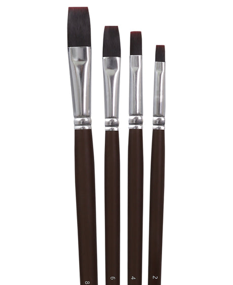 Isomars Extra Long Handle Flat Paint Brush Set of 4 for Acrylic, Watercolor & Oil Painting - Isomars