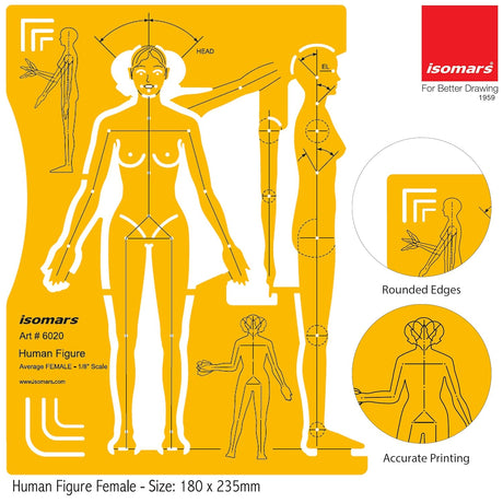 Isomars Female Human Figure Template 1/8 Scale Fashion Stencil - Isomars