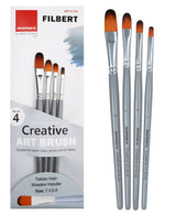 Isomars Filbert Paint Brush Set of 4 - Taklon Hair, Sizes 2, 4, 6, 8 - Isomars