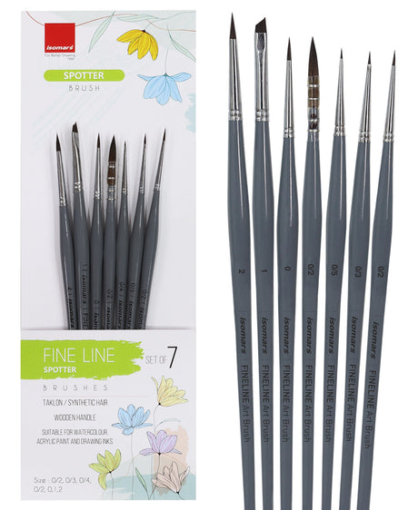 Isomars Fineline Spotter Brush Set of 7 for Miniature Painting & Fine Detailing - Isomars