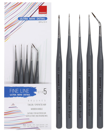 Isomars Fineline Ultra Mini Detail Brush Set of 5 for Miniature Painting & Fine Detailing - Isomars