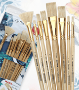 Isomars Flat Hog Hair Paint Brush Set of 8 with Fan Brush – Professional Long Handle Artist Brushes for Oil, Acrylic & Canvas Painting | Natural Bristles for Smooth, Even Strokes - Isomars