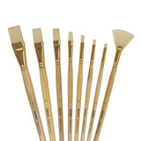 Isomars Flat Hog Hair Paint Brush Set of 8 with Fan Brush – Professional Long Handle Artist Brushes for Oil, Acrylic & Canvas Painting | Natural Bristles for Smooth, Even Strokes - Isomars