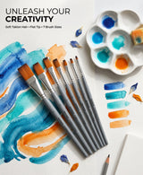 Isomars Flat Paint Brush Set of 7 - Taklon Hair, Sizes 1 to 12 - Isomars