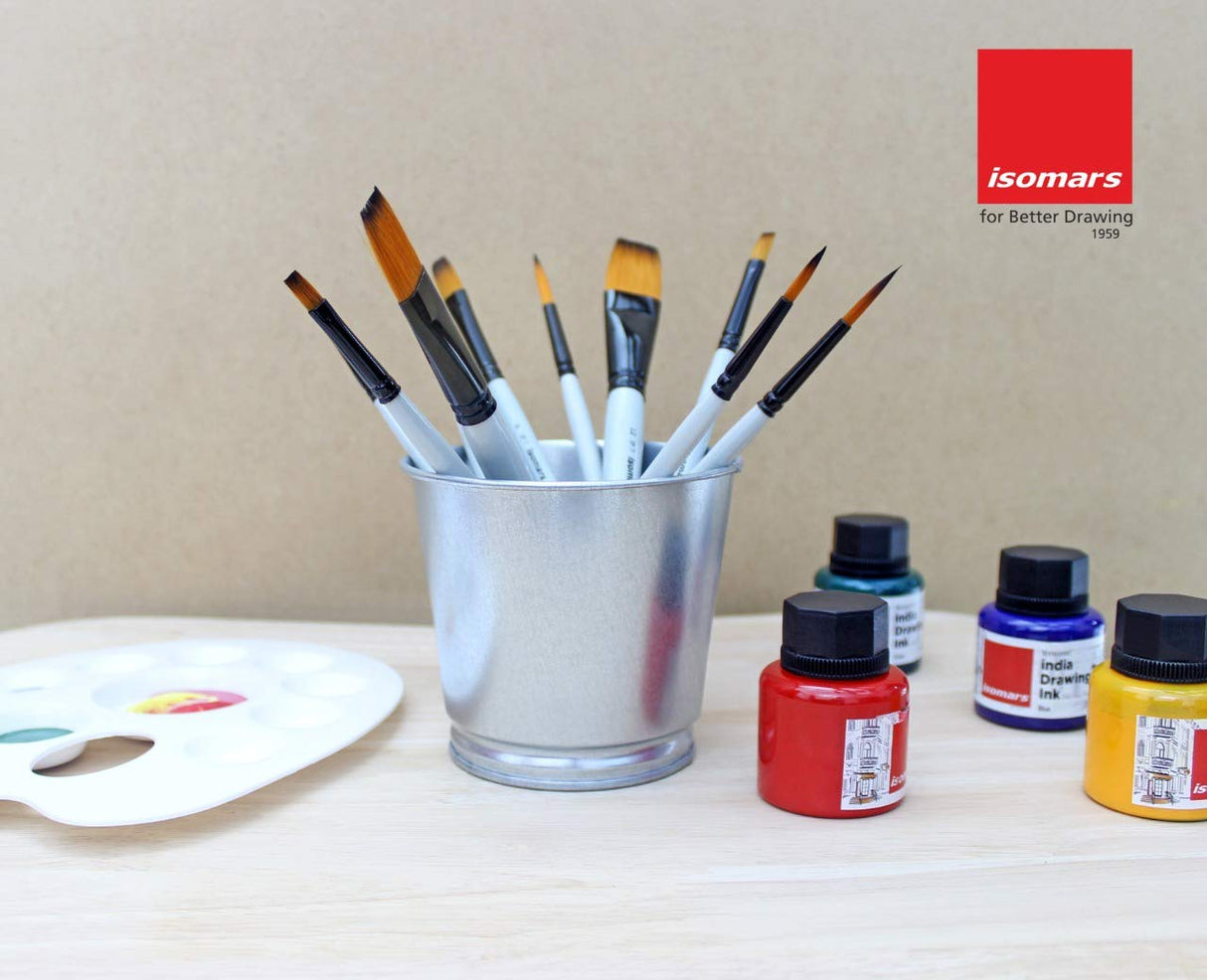 Isomars Flat Paint Brush Set of 7 with Colour Palette - Isomars