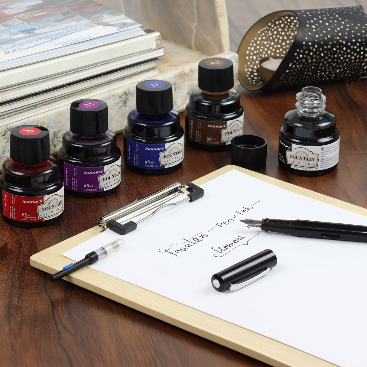 Isomars Fountain Pen Ink Set of 10 Colors, 65ml Each Bottle, Quick Drying, Non-Clogging Formula, Smooth Ink Flow, Vibrant Archival Inks for Fountain Pens, Calligraphy & Writing - Isomars
