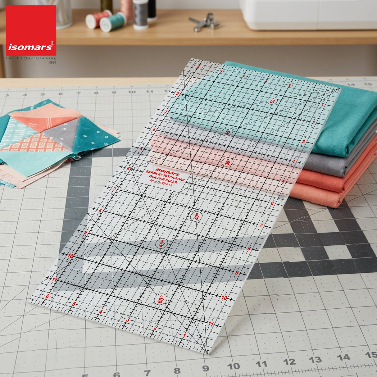 Isomars Garment Patchwork Quilting Ruler 12 x 6.5 Inch Acrylic - Isomars
