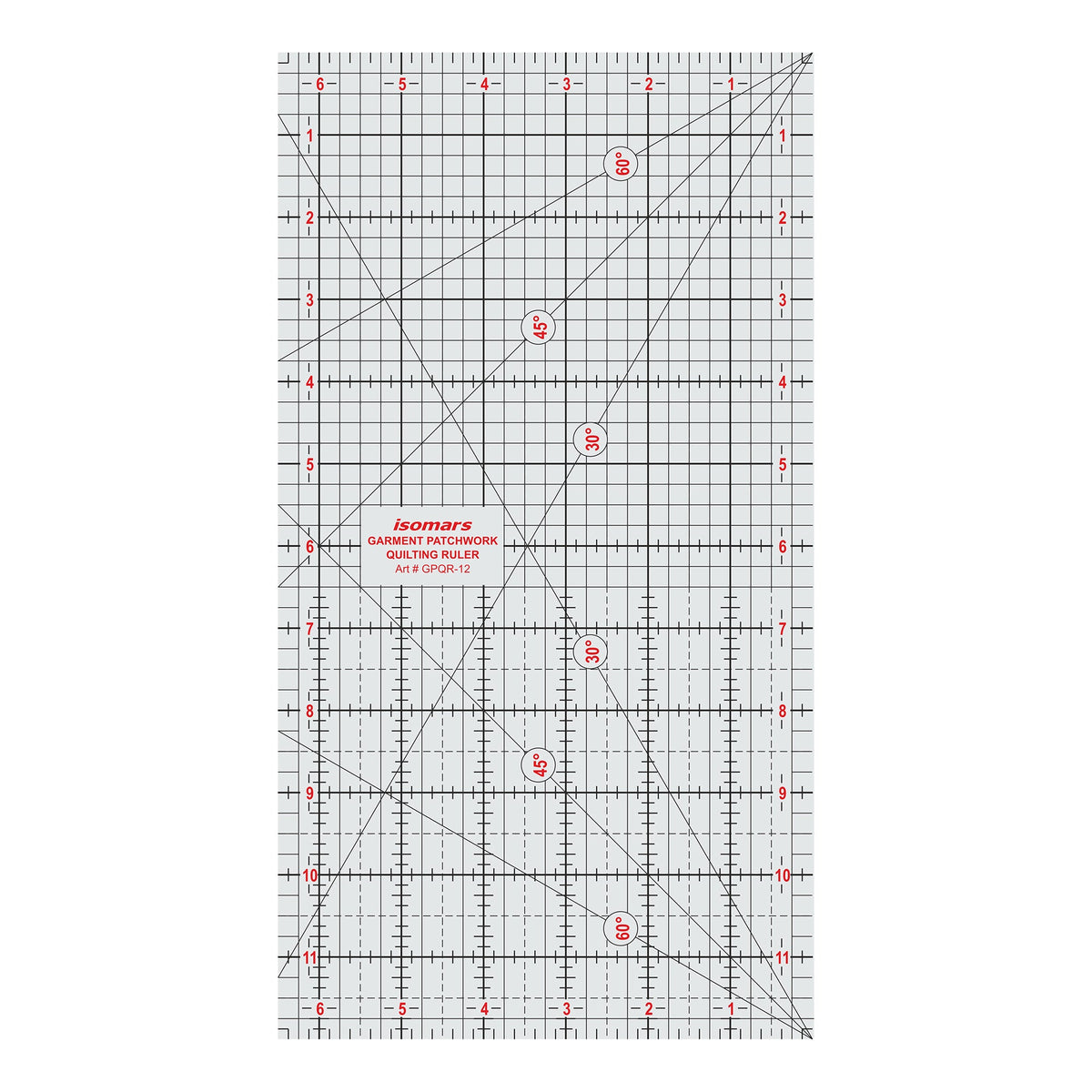 Isomars Garment Patchwork Quilting Ruler 12 x 6.5 Inch Acrylic - Isomars