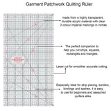 Isomars Garment Patchwork Quilting Ruler 12 x 6.5 Inch Acrylic - Isomars