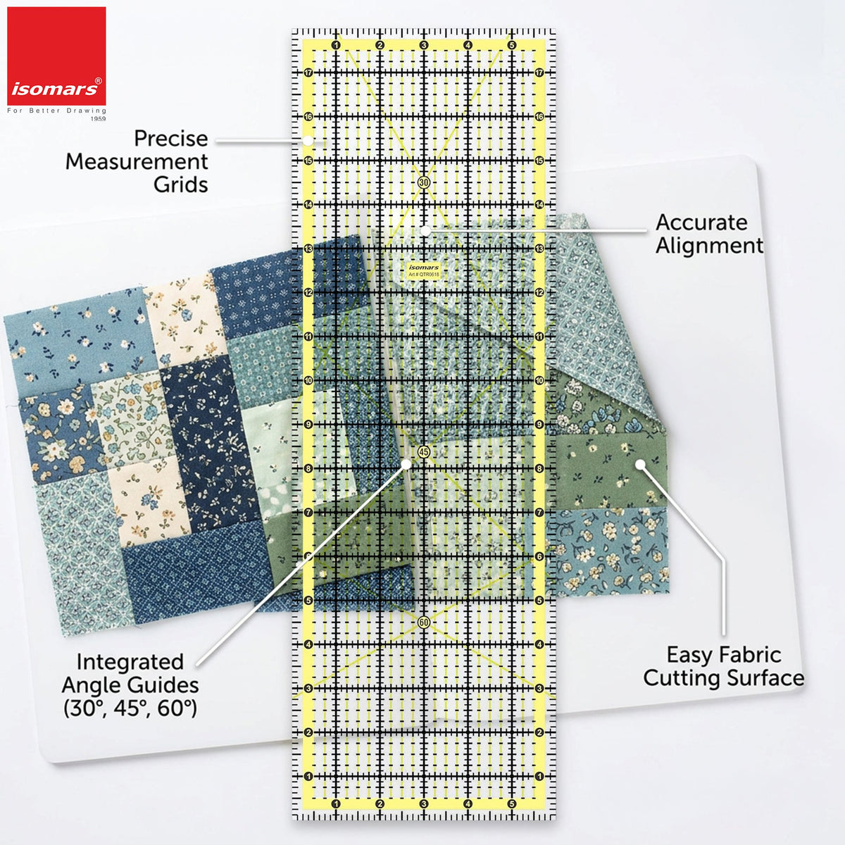 Isomars Garment Patchwork Quilting Ruler 6 x 18 Inch | Clear Acrylic - Isomars
