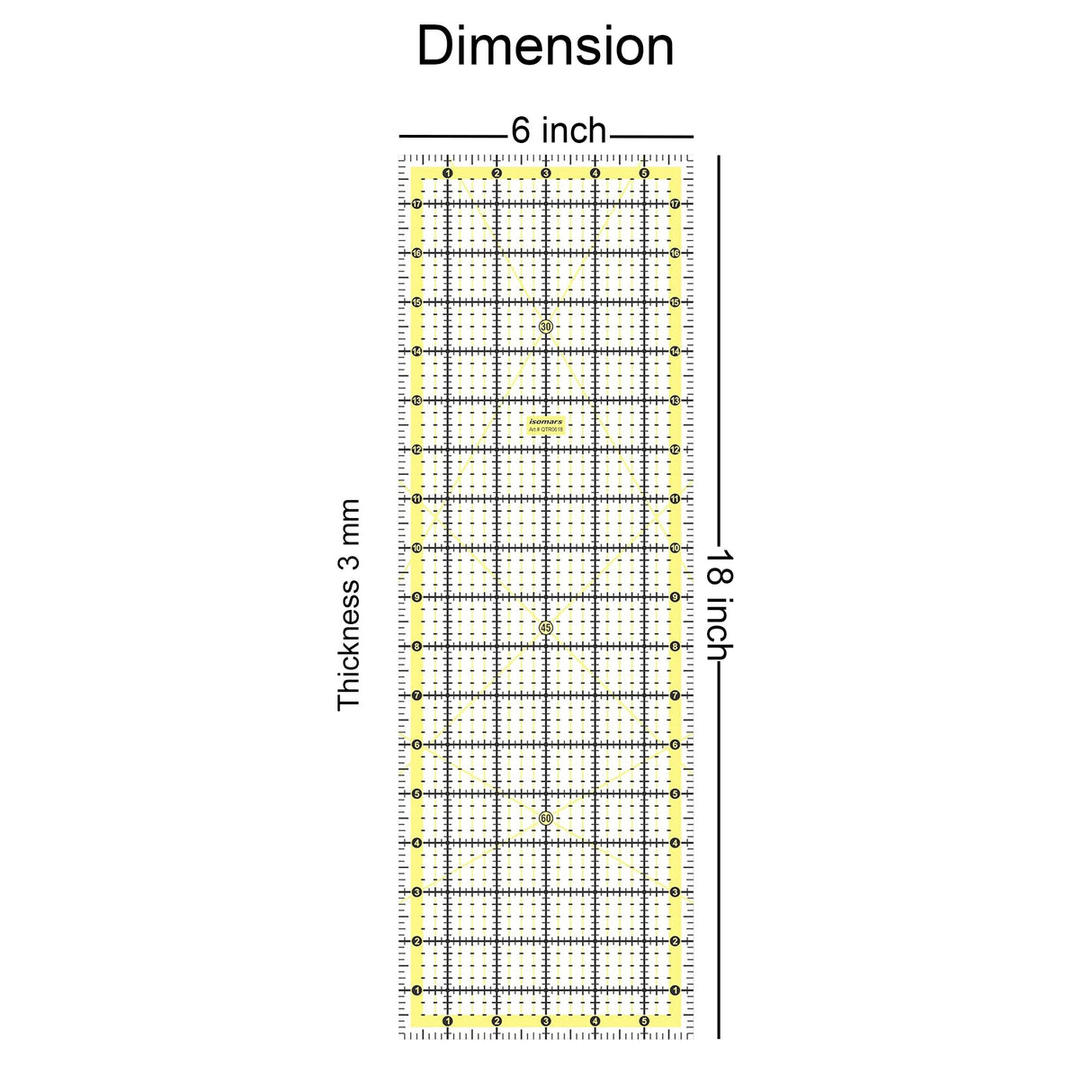 Isomars Garment Patchwork Quilting Ruler 6 x 18 Inch | Clear Acrylic - Isomars
