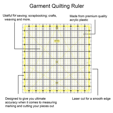 Isomars Garment Quilting Ruler 10 x 10 Inch | 3mm Clear Acrylic - Isomars