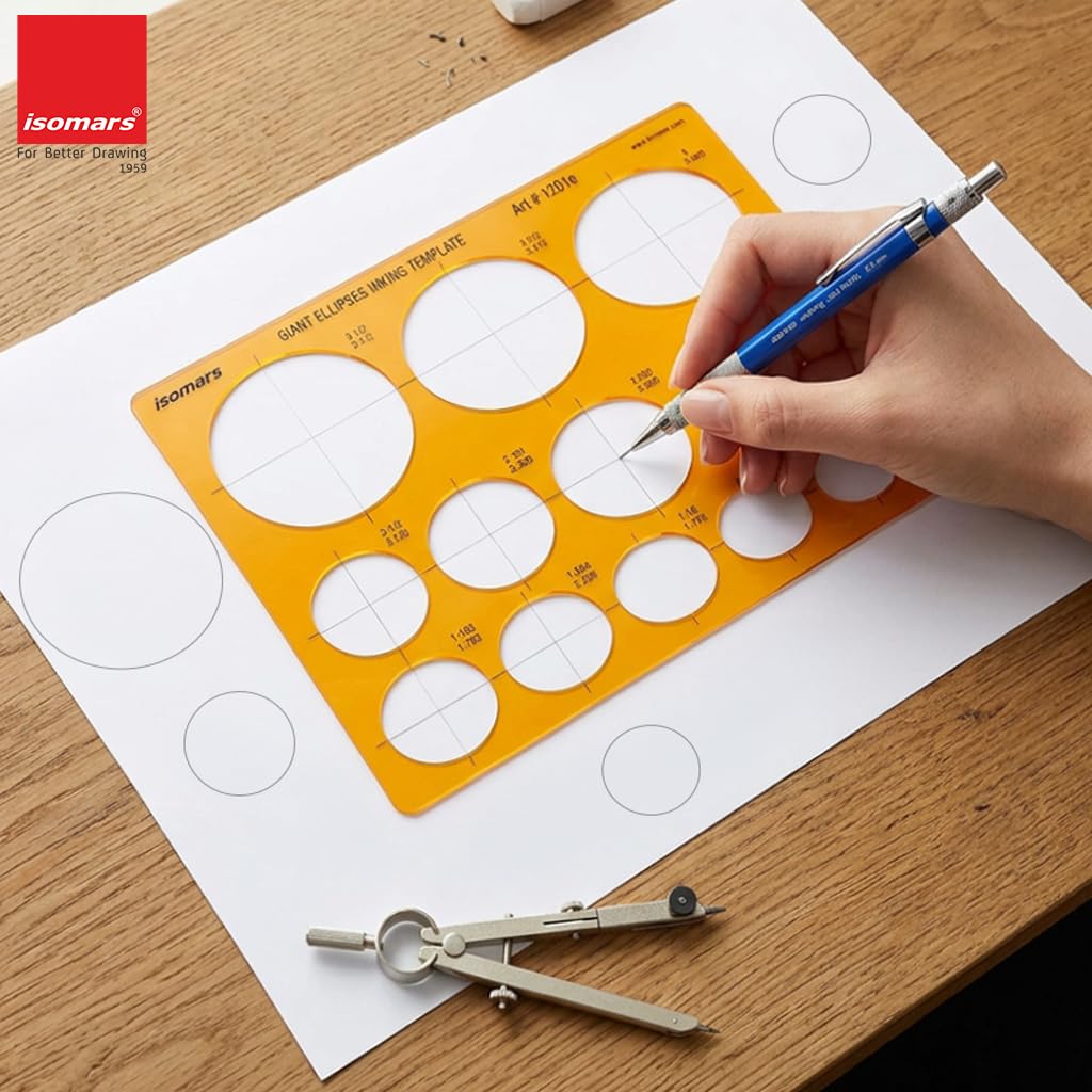 Isomars Giant Circles Drawing Template, Large Circle Stencil for Engineering & Drafting, Precise Geometry Tool for Architects, Designers & Students, Transparent Plastic, Multiple Sizes - Isomars