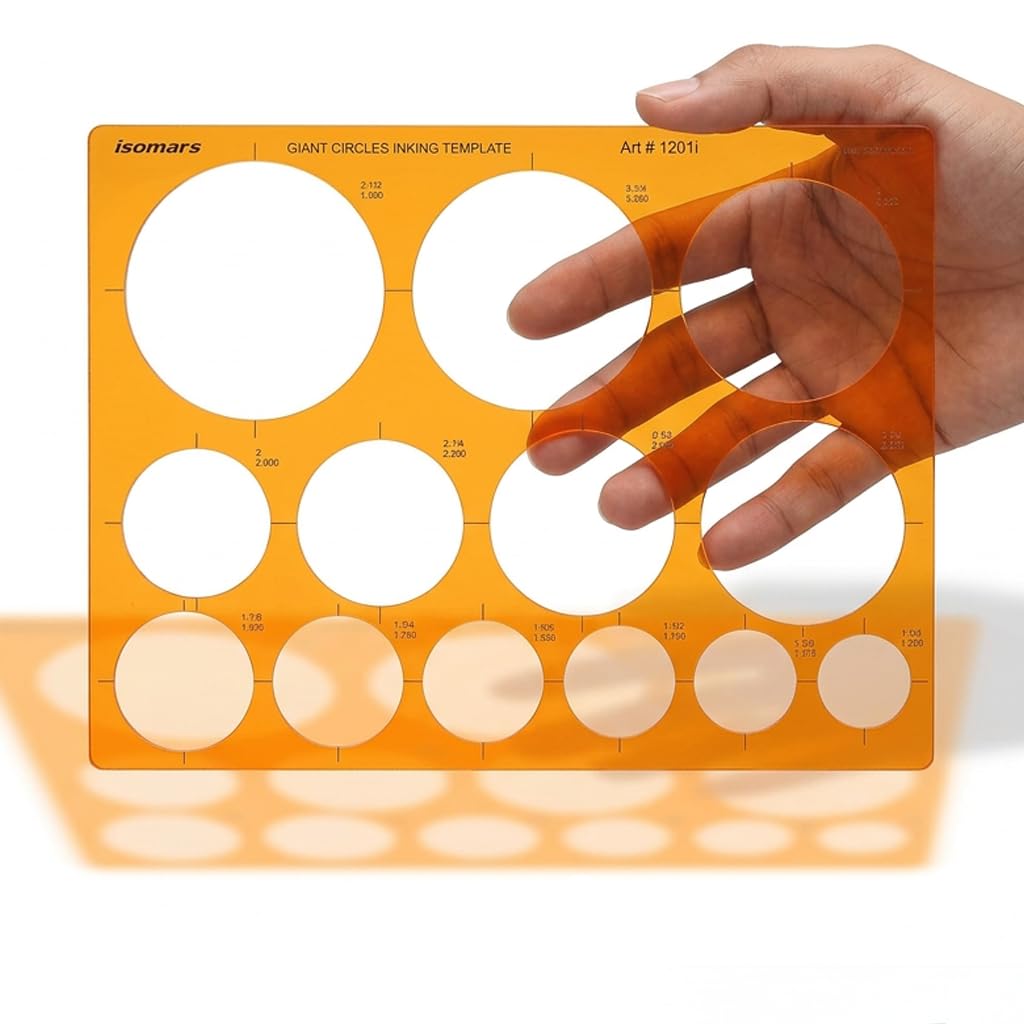 Isomars Giant Circles Drawing Template, Large Circle Stencil for Engineering & Drafting, Precise Geometry Tool for Architects, Designers & Students, Transparent Plastic, Multiple Sizes - Isomars