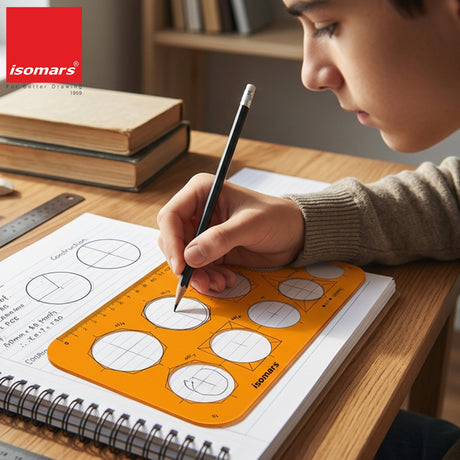 Isomars Graphic Circle Drawing Template | Transparent Geometric Drafting Stencil with Circles, Polygon Guides, Angle Scale & Metric Ruler | Ideal for Architects, Engineers, Designers, Artists & Students - Isomars