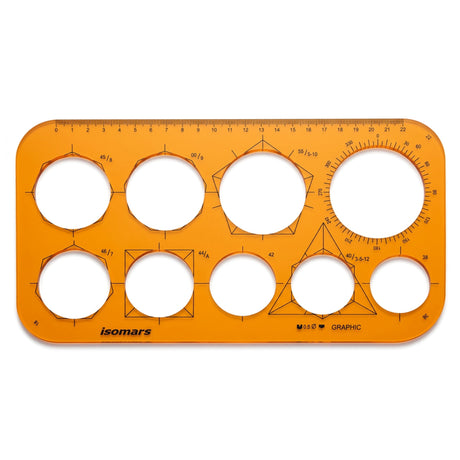 Isomars Graphic Circle Drawing Template | Transparent Geometric Drafting Stencil with Circles, Polygon Guides, Angle Scale & Metric Ruler | Ideal for Architects, Engineers, Designers, Artists & Students - Isomars
