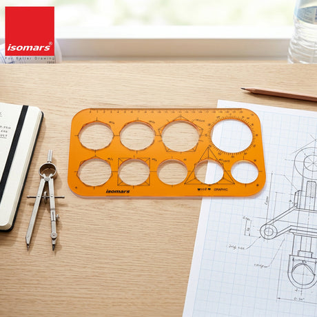 Isomars Graphic Circle Drawing Template | Transparent Geometric Drafting Stencil with Circles, Polygon Guides, Angle Scale & Metric Ruler | Ideal for Architects, Engineers, Designers, Artists & Students - Isomars