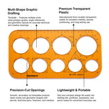Isomars Graphic Circle Drawing Template | Transparent Geometric Drafting Stencil with Circles, Polygon Guides, Angle Scale & Metric Ruler | Ideal for Architects, Engineers, Designers, Artists & Students - Isomars