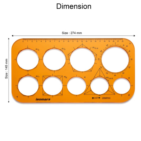Isomars Graphic Circle Drawing Template | Transparent Geometric Drafting Stencil with Circles, Polygon Guides, Angle Scale & Metric Ruler | Ideal for Architects, Engineers, Designers, Artists & Students - Isomars