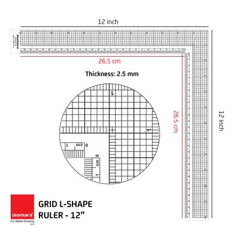Isomars Grid L - Ruler For Tailoring and General Purpose |Quilting Rulers for Fashion Designing - Isomars