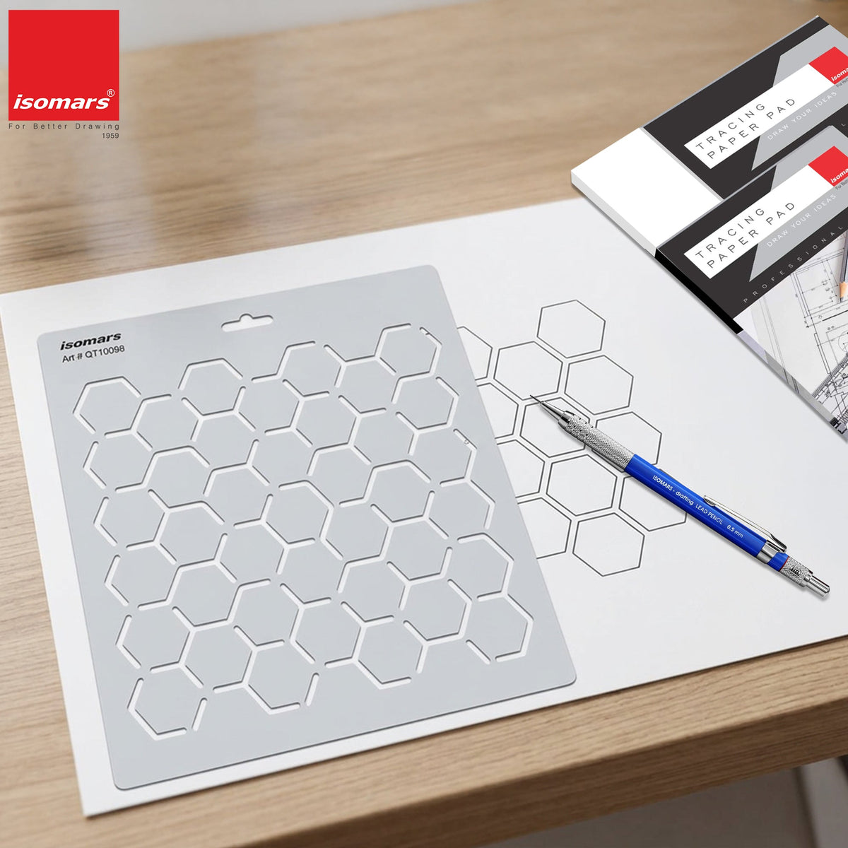 Isomars Hexagon Pattern Template Stencil for Art & Design 10098 - Isomars