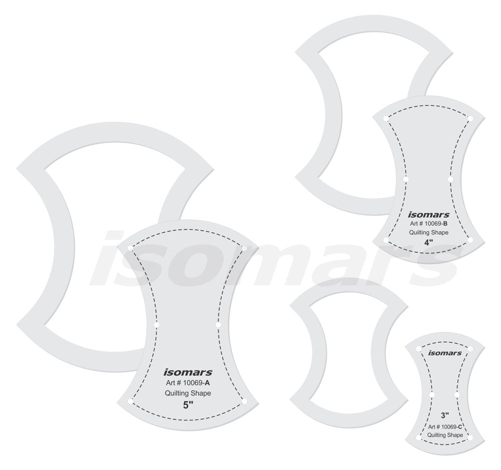 Isomars Hourglass Quilting Patchwork Shape Template Set of 3 | Transparent Acrylic Hourglass Quilting Rulers (3", 4" & 5") for Sewing, Patchwork, Appliqué, Fabric Cutting & DIY Craft Projects - Isomars