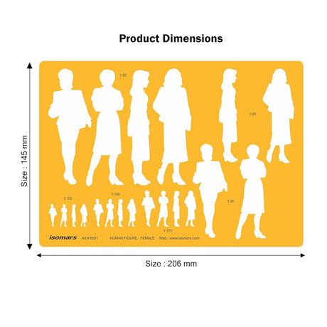 Isomars Human Figure Male & Female Template Combo, Multi Scale Architectural People Stencil Set with 40 Human Silhouettes in 1:20, 1:25, 1:100, 1:125 & 1:175 for Architecture, Interior Design, Urban Planning & Blueprint Rendering - Isomars