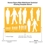 Isomars Human Figure Male & Female Template Combo, Multi Scale Architectural People Stencil Set with 40 Human Silhouettes in 1:20, 1:25, 1:100, 1:125 & 1:175 for Architecture, Interior Design, Urban Planning & Blueprint Rendering - Isomars