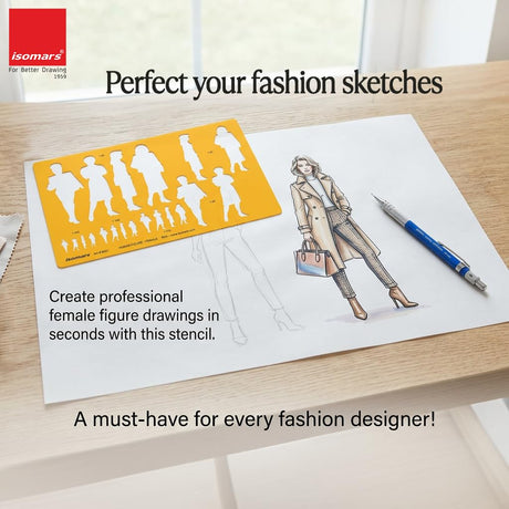 Isomars Human Figure Male & Female Template Combo, Multi Scale Architectural People Stencil Set with 40 Human Silhouettes in 1:20, 1:25, 1:100, 1:125 & 1:175 for Architecture, Interior Design, Urban Planning & Blueprint Rendering - Isomars