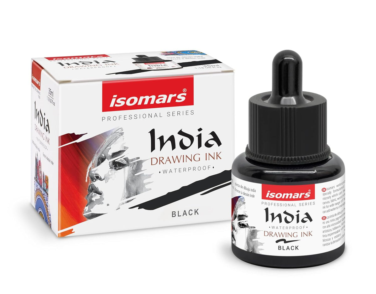 Isomars India Waterproof Drawing Ink 35ml - Black - Isomars