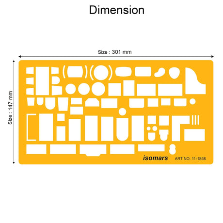 Isomars Interior Design Furniture Template Stencil Art 11-1858 | Architectural Drawing & Drafting Template for Furniture Layout, Floor Plans, Interior Design, House Planning & Technical Drawing - Isomars