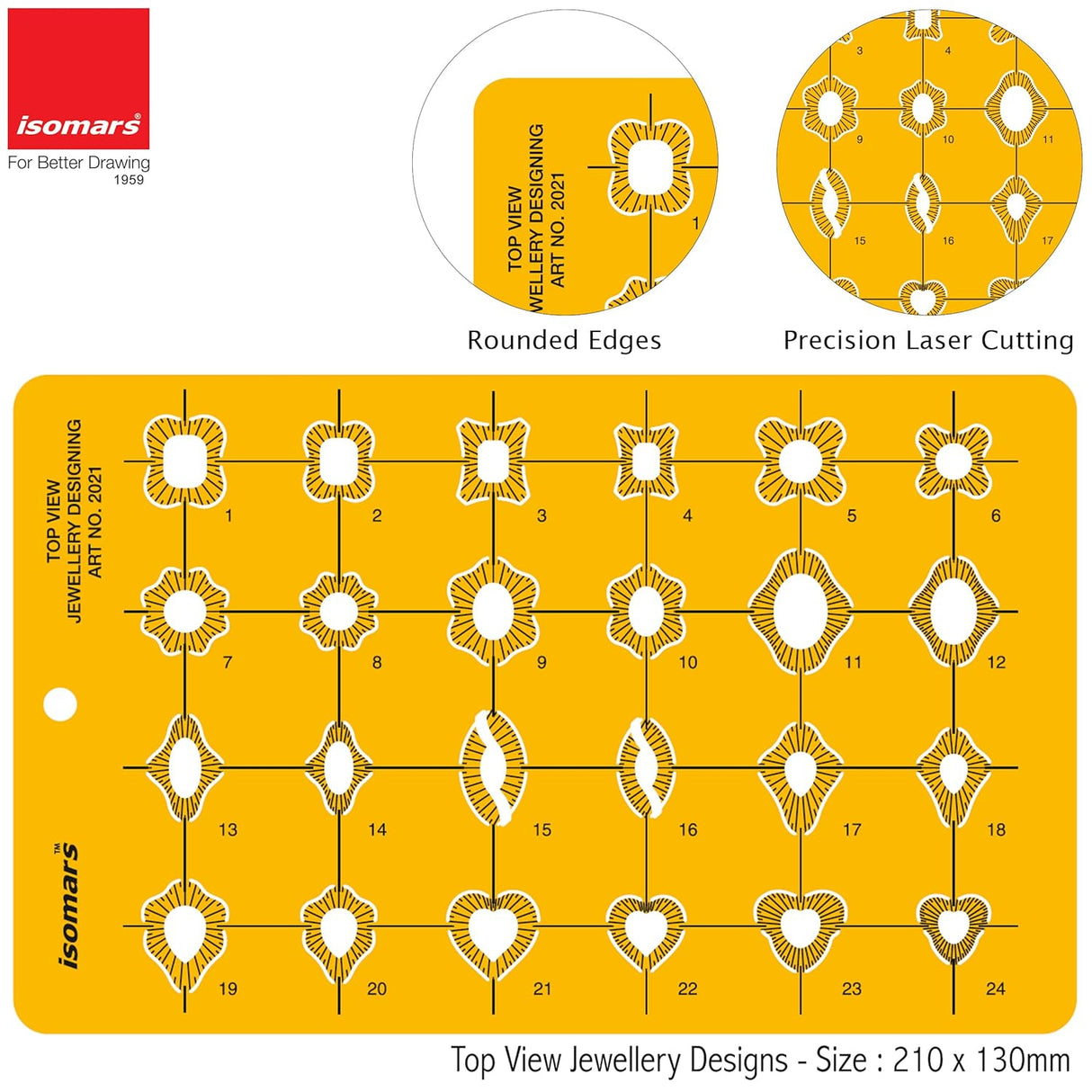 Isomars Jewellery Design Drawing Drafting Template Stencil Top View - 210 x 130mm - Isomars