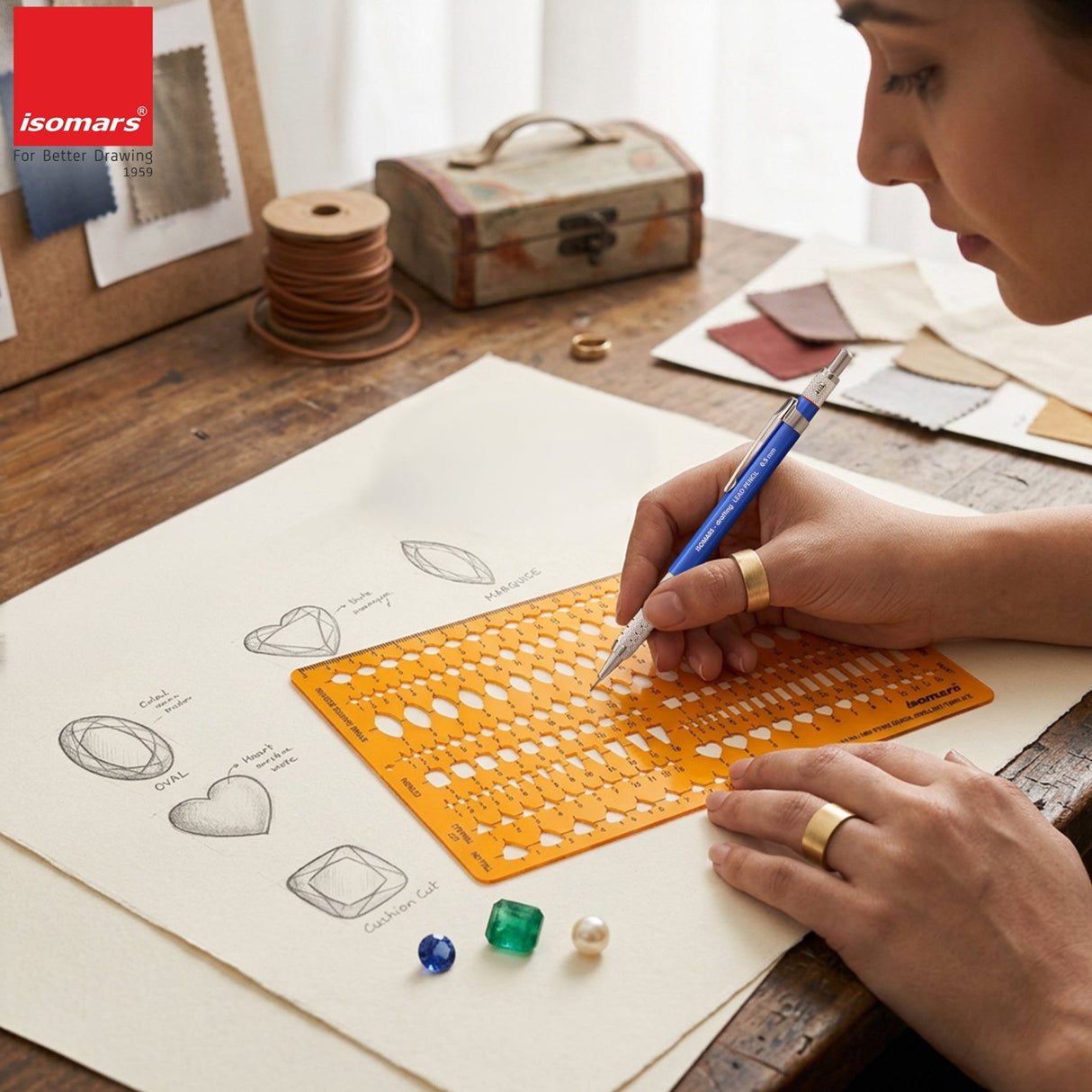 Isomars Jewellery Design Template Set of 2 – Gemstone Shape Stencils - Isomars