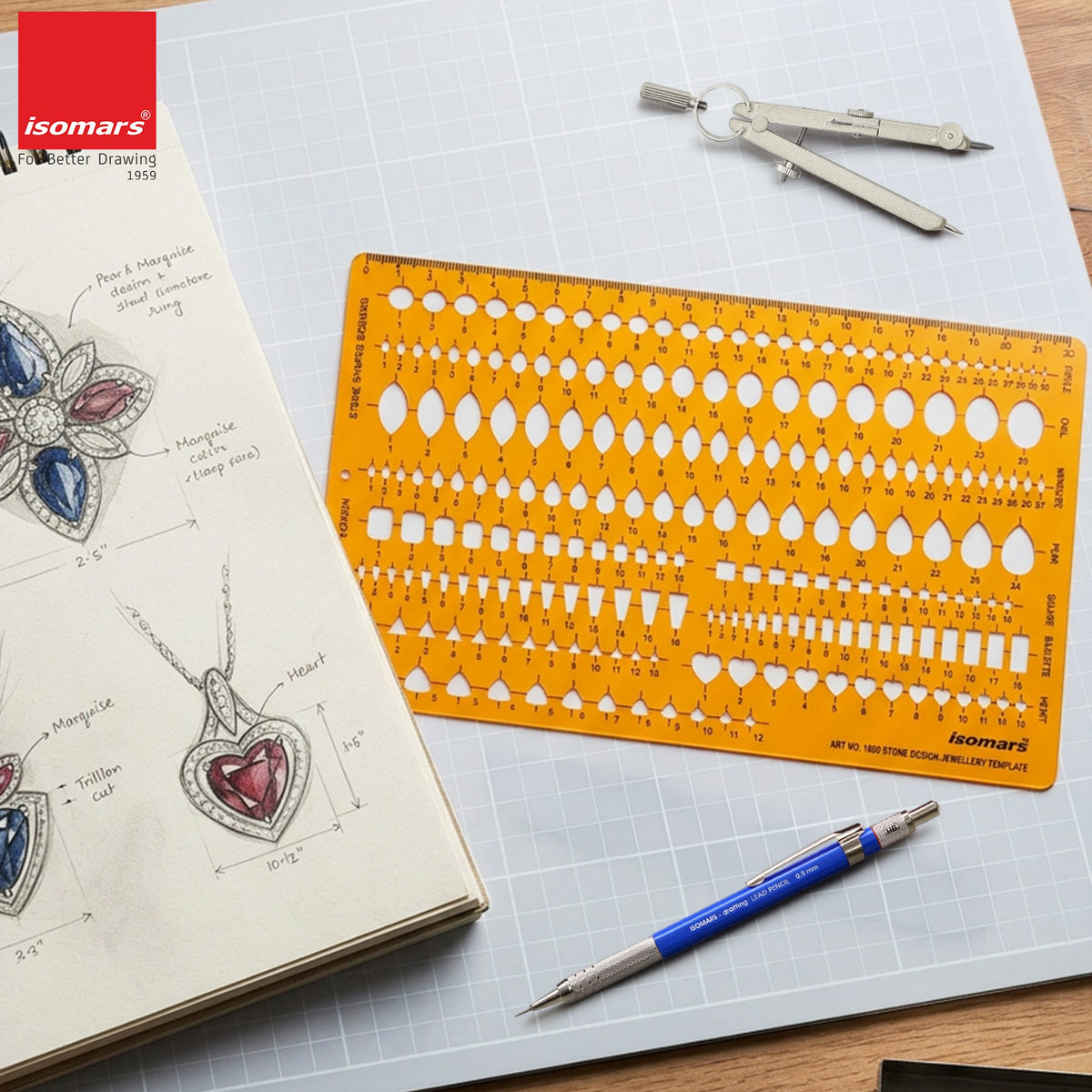 Isomars Jewellery Design Template Set of 2 – Gemstone Shape Stencils - Isomars