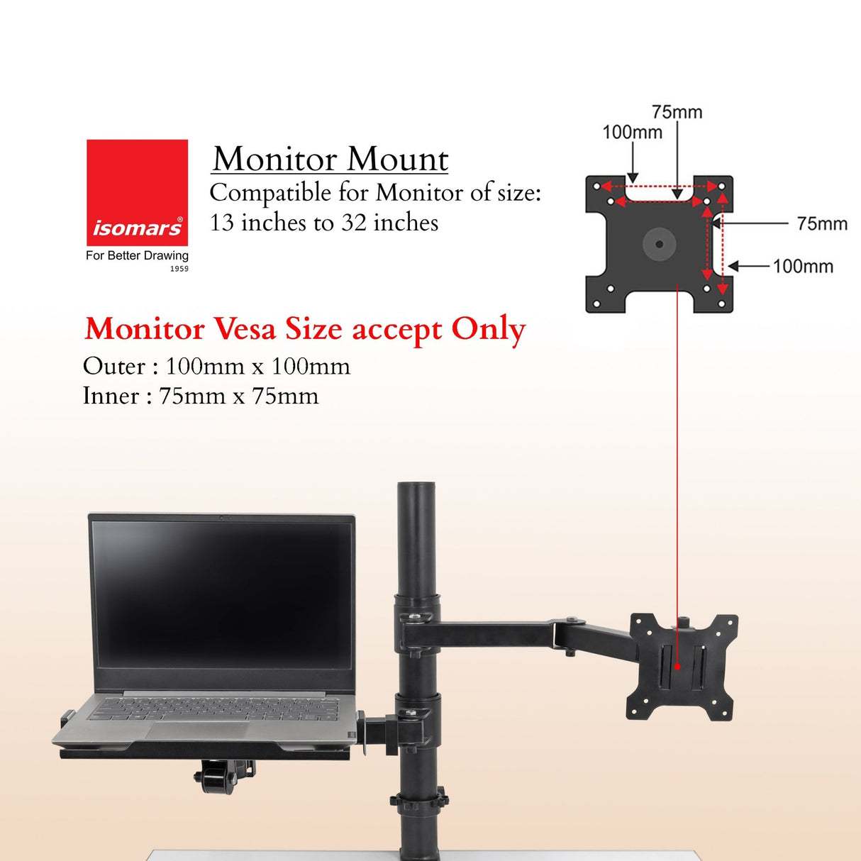 Isomars Laptop and Monitor Table Stand - Adjustable Height & Angles and Sides (Laptop & Monitor Mount) - Isomars