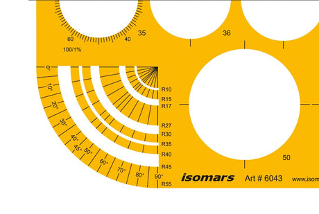Isomars Large Circle Drafting Template with Protractor & Radius Guide - Isomars