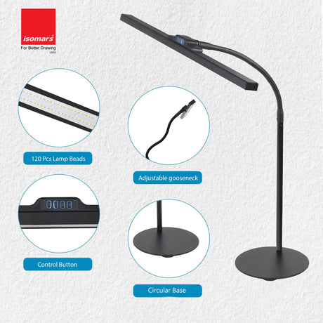 Isomars LED Desk Lamp for Computer Monitor & Laptop 24 Inch | Eye Friendly USB Study Light with Circular Base, Flexible Gooseneck, 3 Color Modes & 10 Brightness Levels for Reading, Office & Workbench - Isomars