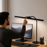 Isomars LED Desk Lamp for Computer Monitor & Laptop 24 Inch | Eye Friendly USB Study Light with Circular Base, Flexible Gooseneck, 3 Color Modes & 10 Brightness Levels for Reading, Office & Workbench - Isomars