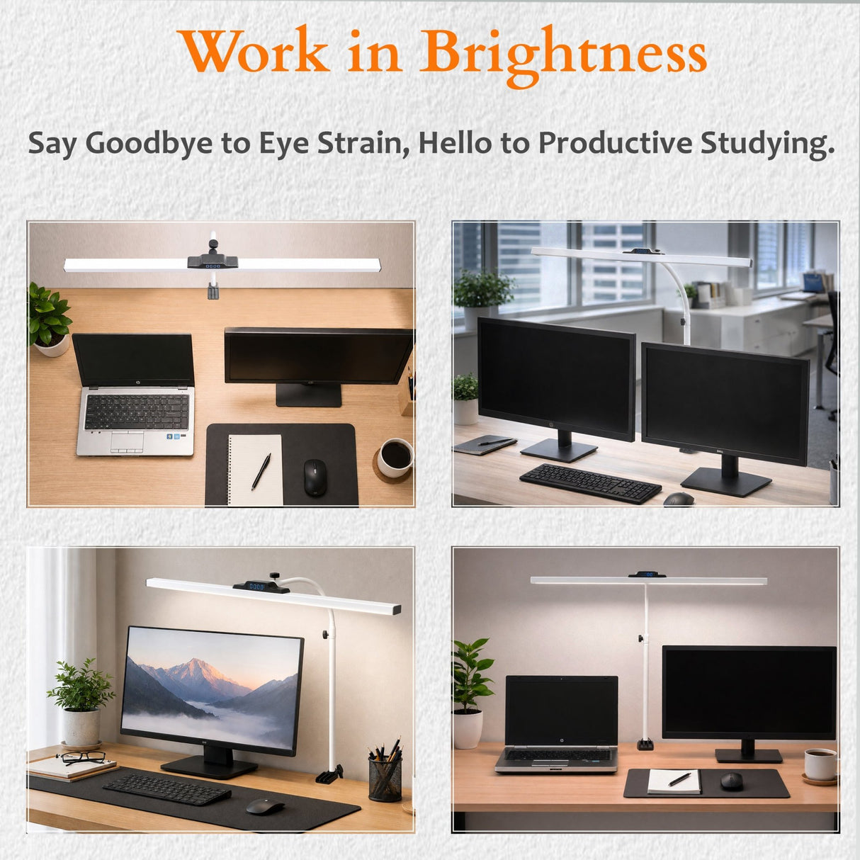 Isomars LED Desk Lamp for Computer Monitor & Laptop with Clamp 24 Inch | Eye Friendly USB Study Light, 3 Color Modes, 10 Brightness Levels for Reading, Studying, Working (White) - Isomars