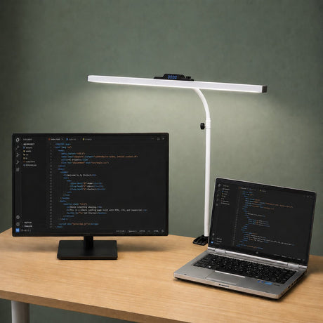 Isomars LED Desk Lamp for Computer Monitor & Laptop with Clamp 24 Inch | Eye Friendly USB Study Light, 3 Color Modes, 10 Brightness Levels for Reading, Studying, Working (White) - Isomars