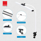 Isomars LED Desk Lamp for Computer Monitor & Laptop with Clamp 24 Inch | Eye Friendly USB Study Light, 3 Color Modes, 10 Brightness Levels for Reading, Studying, Working (White) - Isomars